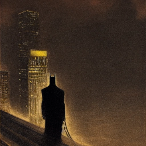 14145-3087912001-batman looking down on Gotham on the roof of a skyscraper,  realism, Thomas Eakins, dark, moody, night, moonlit.webp